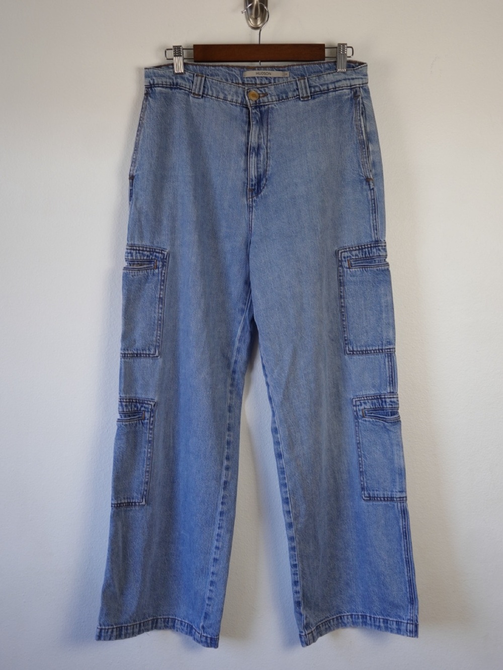 Hudson Jeans Light Wash Wide Leg Cargo Jeans Size 29